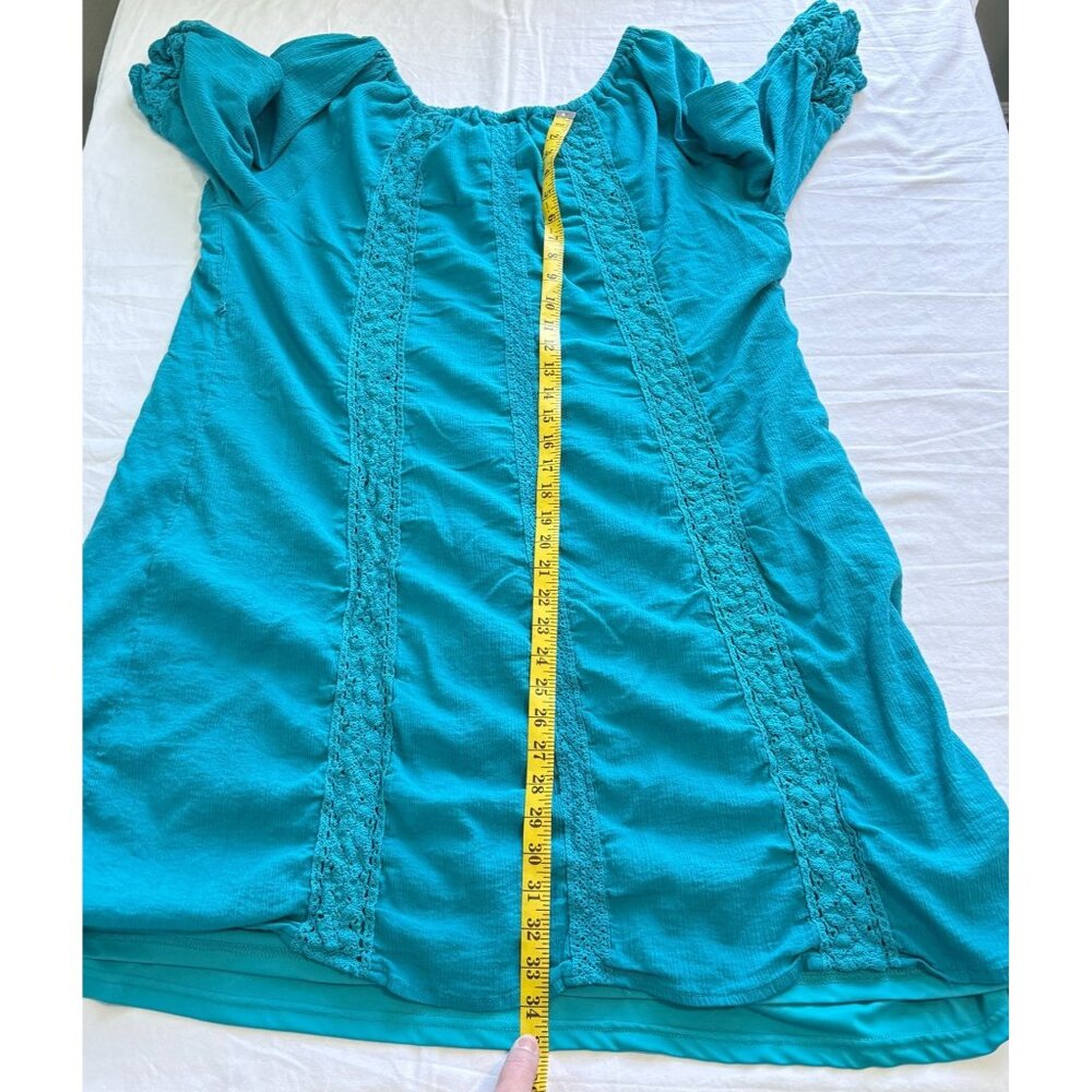 Lane Bryant Boho Tunic Dress Plus Size 26/28 Teal With Crochet Accents Lined - Picture 6 of 11